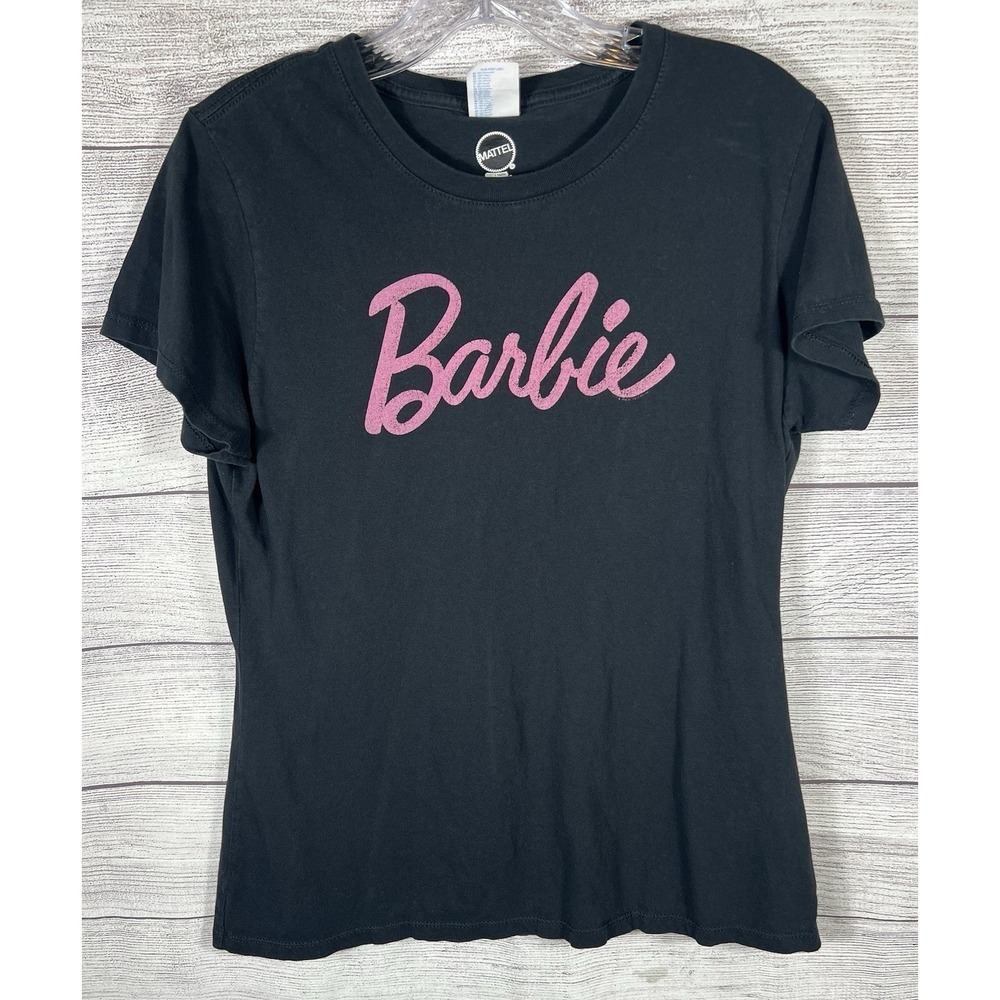 Barbie Mattel Women's T Shirt Black Pink Logo Size M Short Sleeve Graphic
